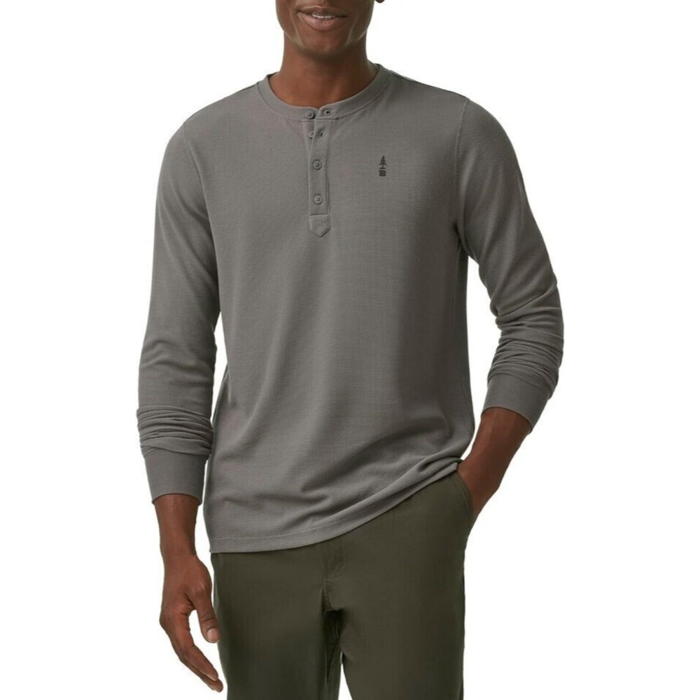 Bass Outdoor Men's Long Sleeve Sweater Camden Waffle Knit Henley Gargoyle Gray S